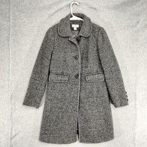 Ann Taylor LOFT Petites Dress Coat Wmns Sz 4P Gray Tweed 3 Button A-Line